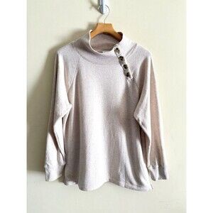 J. Crew Women’s Soft Fleece XL Button‎ Neck Sweatshirt Oatmeal Beige